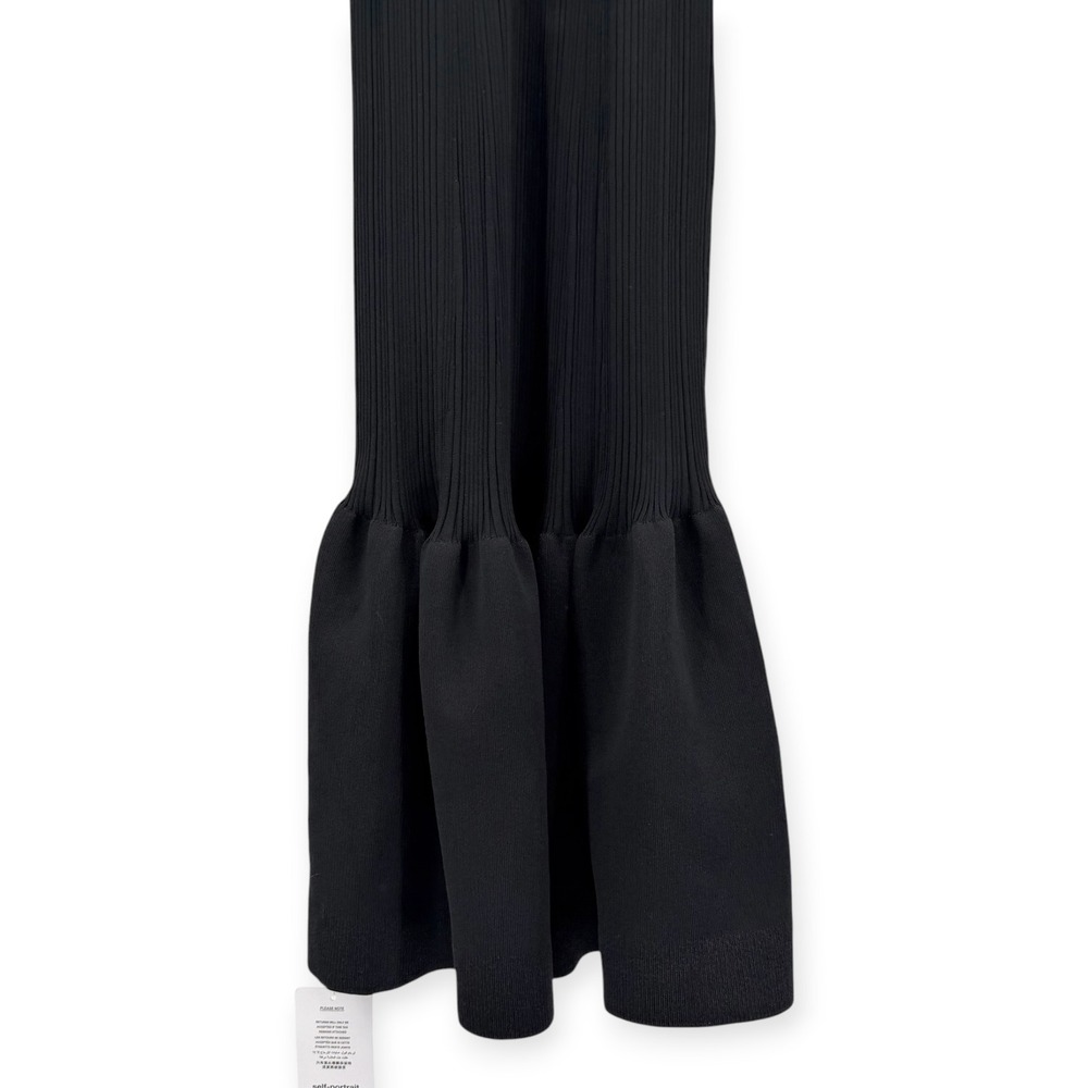 NWT Self-Portrait Black Ribbed Knit Fluted Midi Dress $555‎ - Size Small - Picture 12 of 16